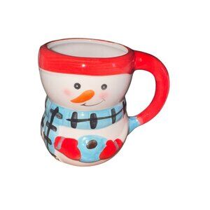 Snowman-Themed Ceramic Mug By Bay Island 12 Oz Hand-Painted Red & White